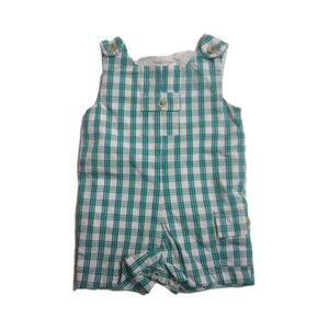 Vintage Kitestrings Overall One Piece Green Gingham Tank Shorts sz 0-3M Baby Boy